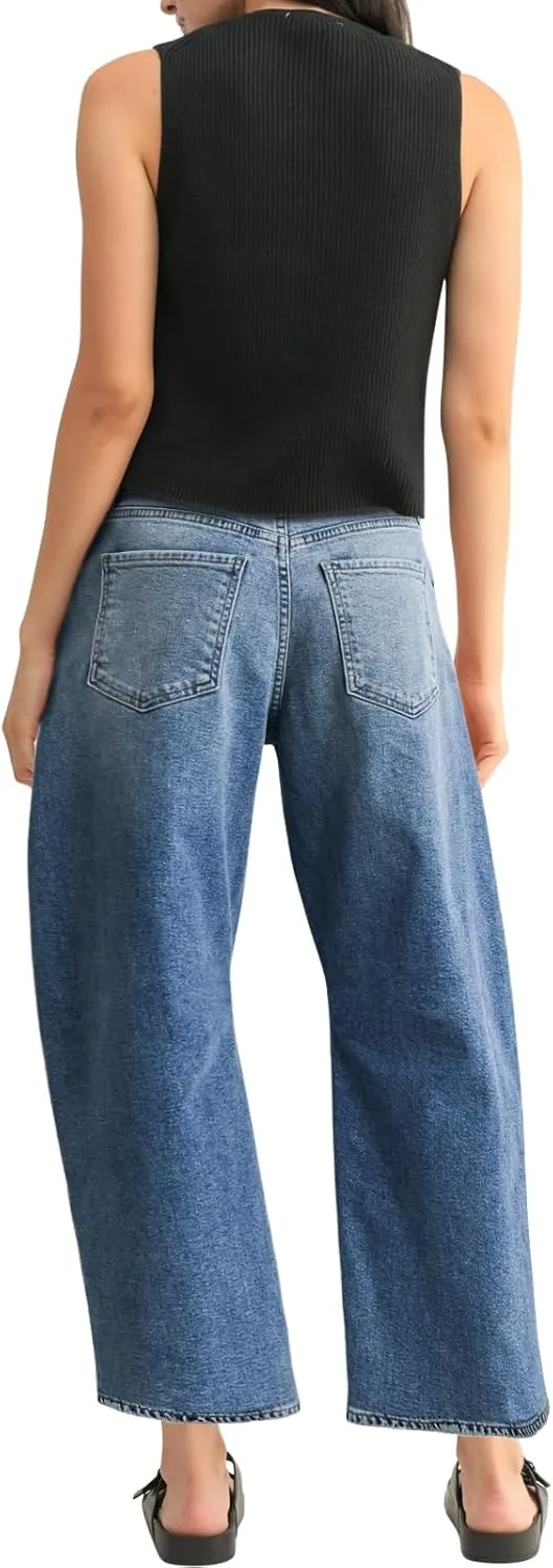 Mid Rise Leopard Print Barrel Jeans for Women Stylish Boyfriend Wide Leg Baggy Denim Pants Trendy Printed Pants