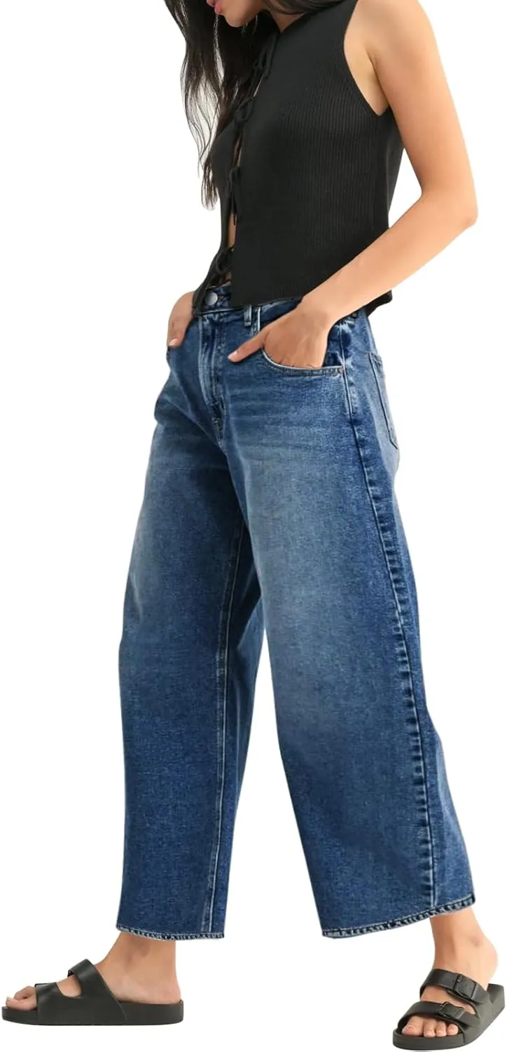 Mid Rise Leopard Print Barrel Jeans for Women Stylish Boyfriend Wide Leg Baggy Denim Pants Trendy Printed Pants