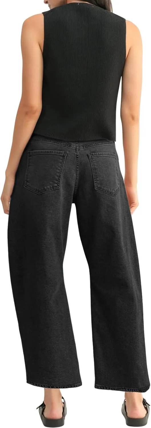 Mid Rise Leopard Print Barrel Jeans for Women Stylish Boyfriend Wide Leg Baggy Denim Pants Trendy Printed Pants