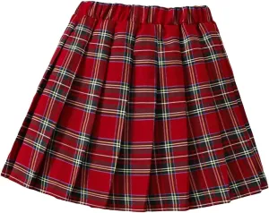 Milumia Girl's Plaid Print Mini Skirt Elastic Waist Pleated A Line Skater Tennis Skirts