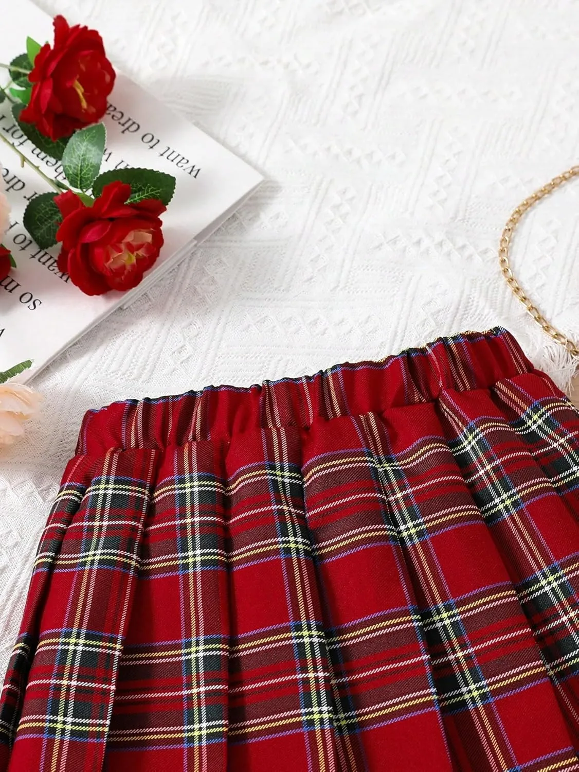 Milumia Girl's Plaid Print Mini Skirt Elastic Waist Pleated A Line Skater Tennis Skirts