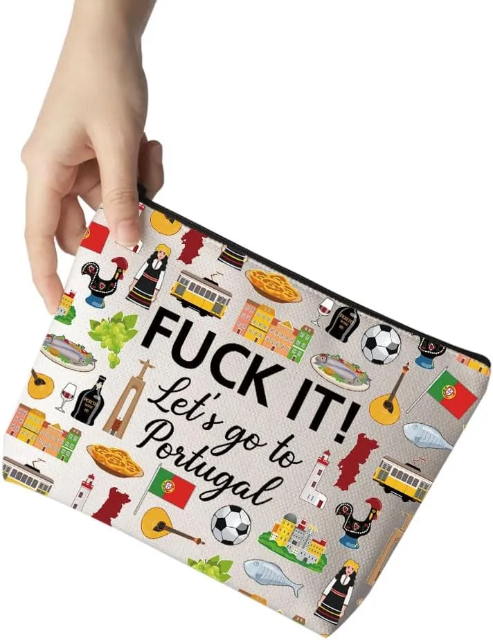 MNIGIU Portugal Cosmetic Makeup Bag Portugal Travel Gift Portugal Travel Pouch Girls Trip to Portugal Gift for Her (Go to Portugal), Medium