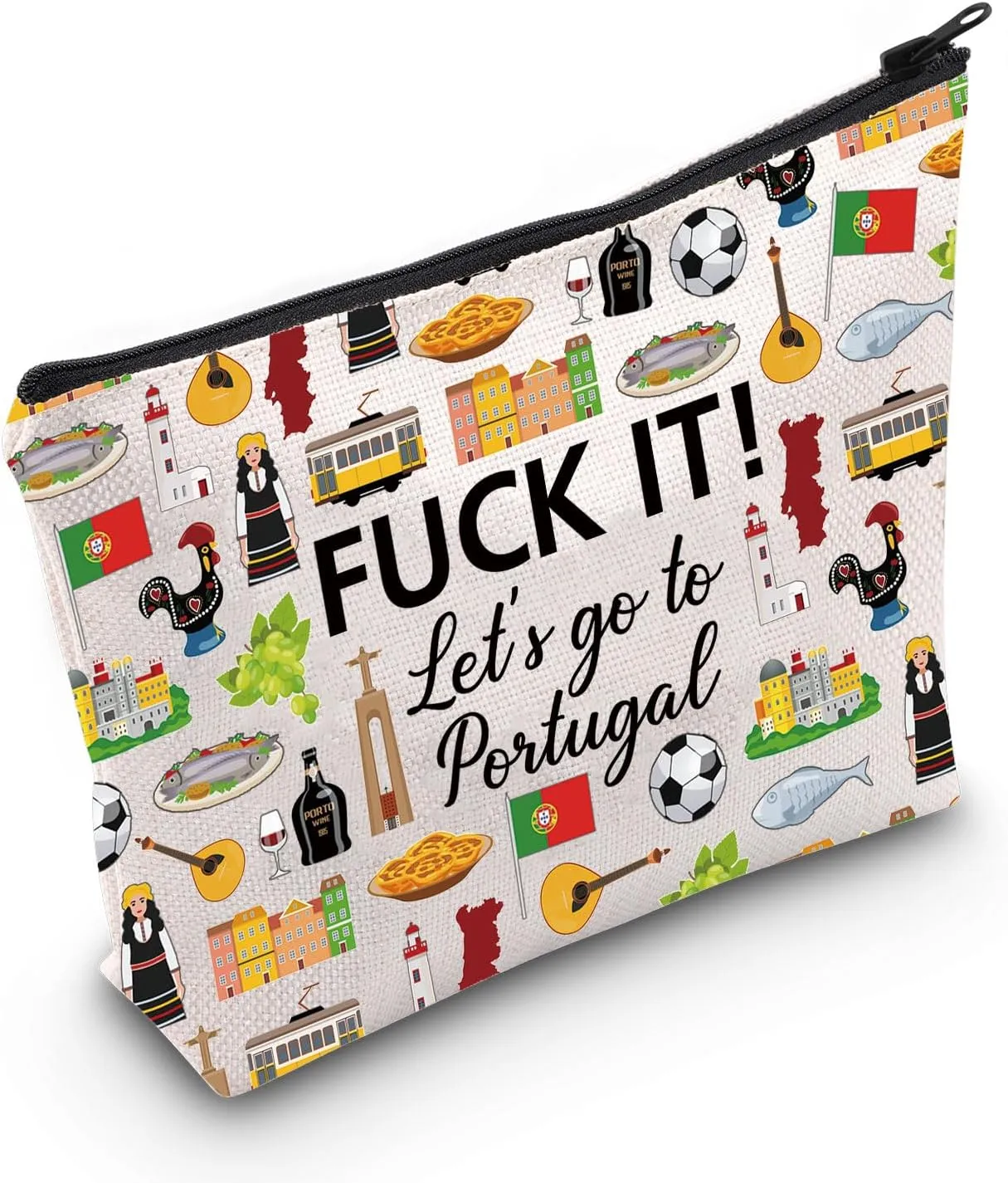 MNIGIU Portugal Cosmetic Makeup Bag Portugal Travel Gift Portugal Travel Pouch Girls Trip to Portugal Gift for Her (Go to Portugal), Medium