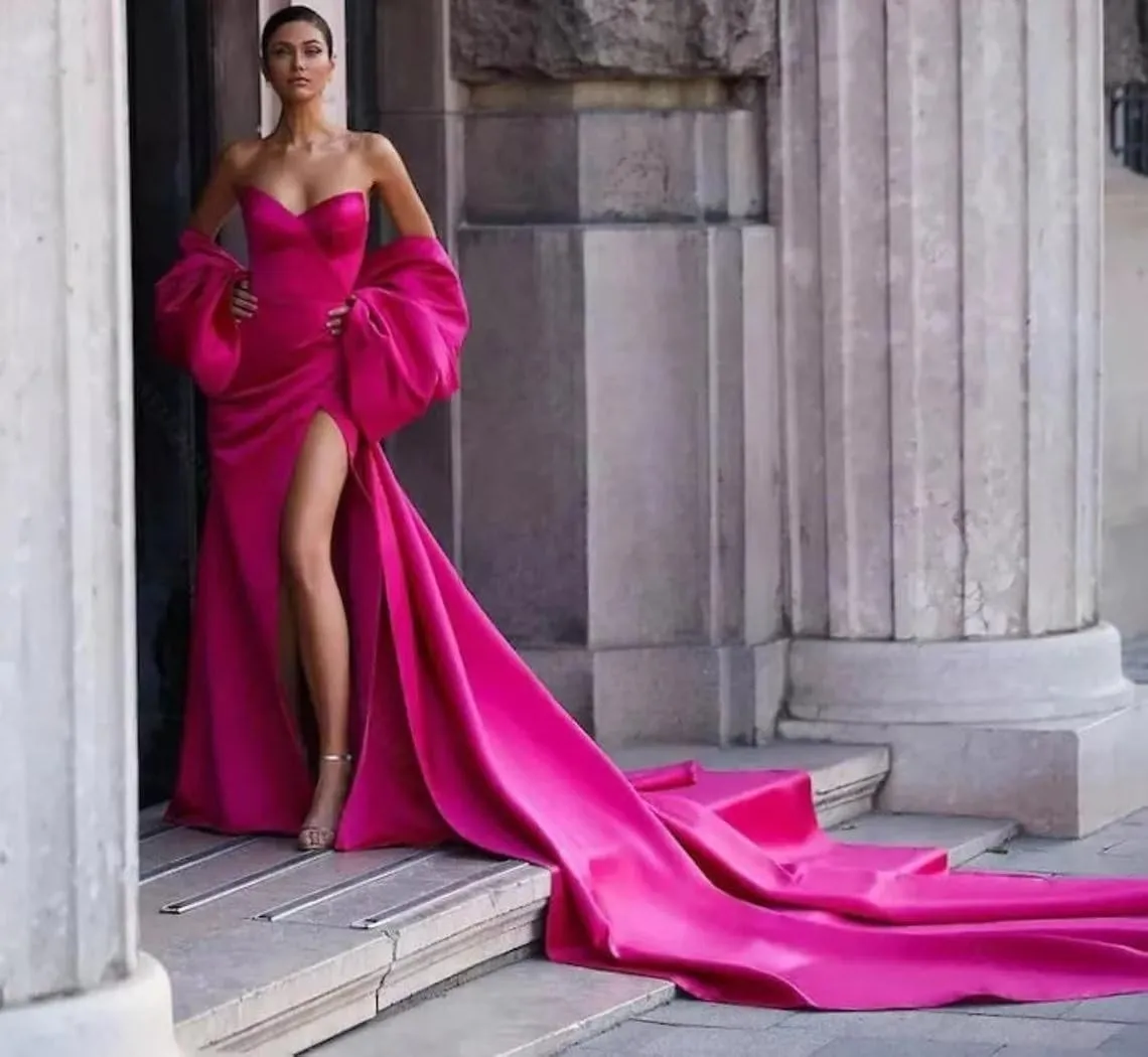 Mouccy Wedding Cape with Big Bow Sleeves Satin Cloak for Bridal Accessories 2M Cathedral Length Wrap Detachable Train