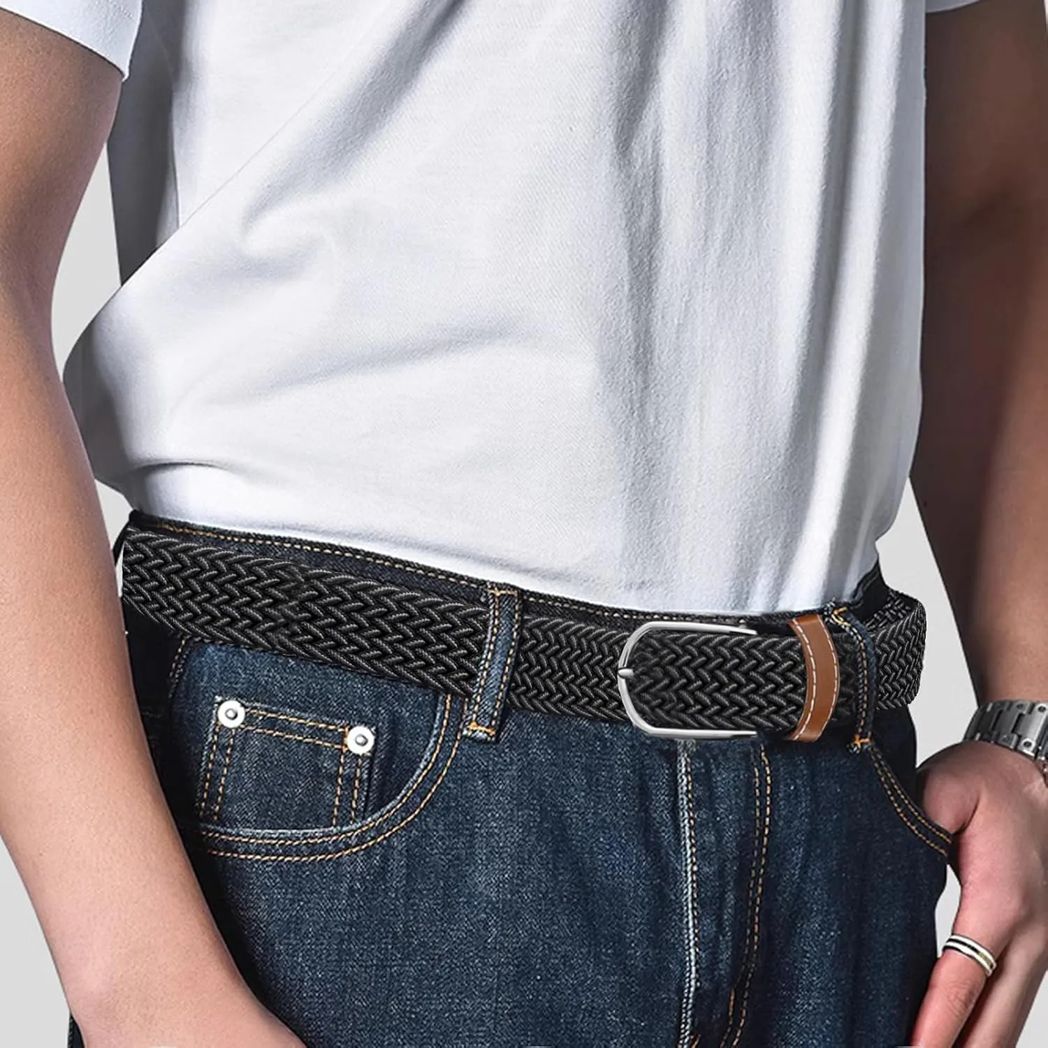 Multicolored Woven Stretch Belt for Men and Women, Braided Elastic Golf Belts Jeans Casual Pants Sport Belt