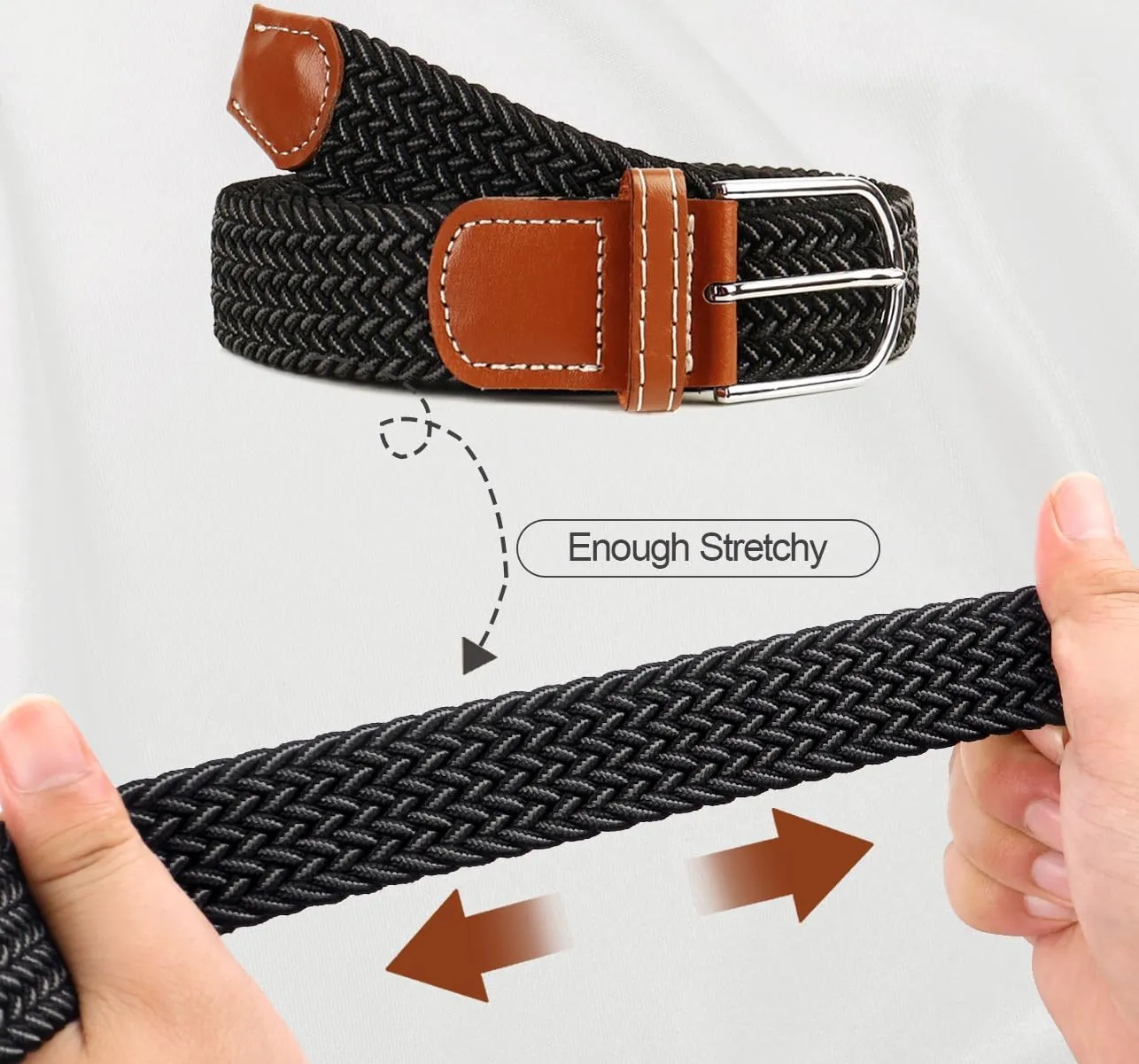 Multicolored Woven Stretch Belt for Men and Women, Braided Elastic Golf Belts Jeans Casual Pants Sport Belt