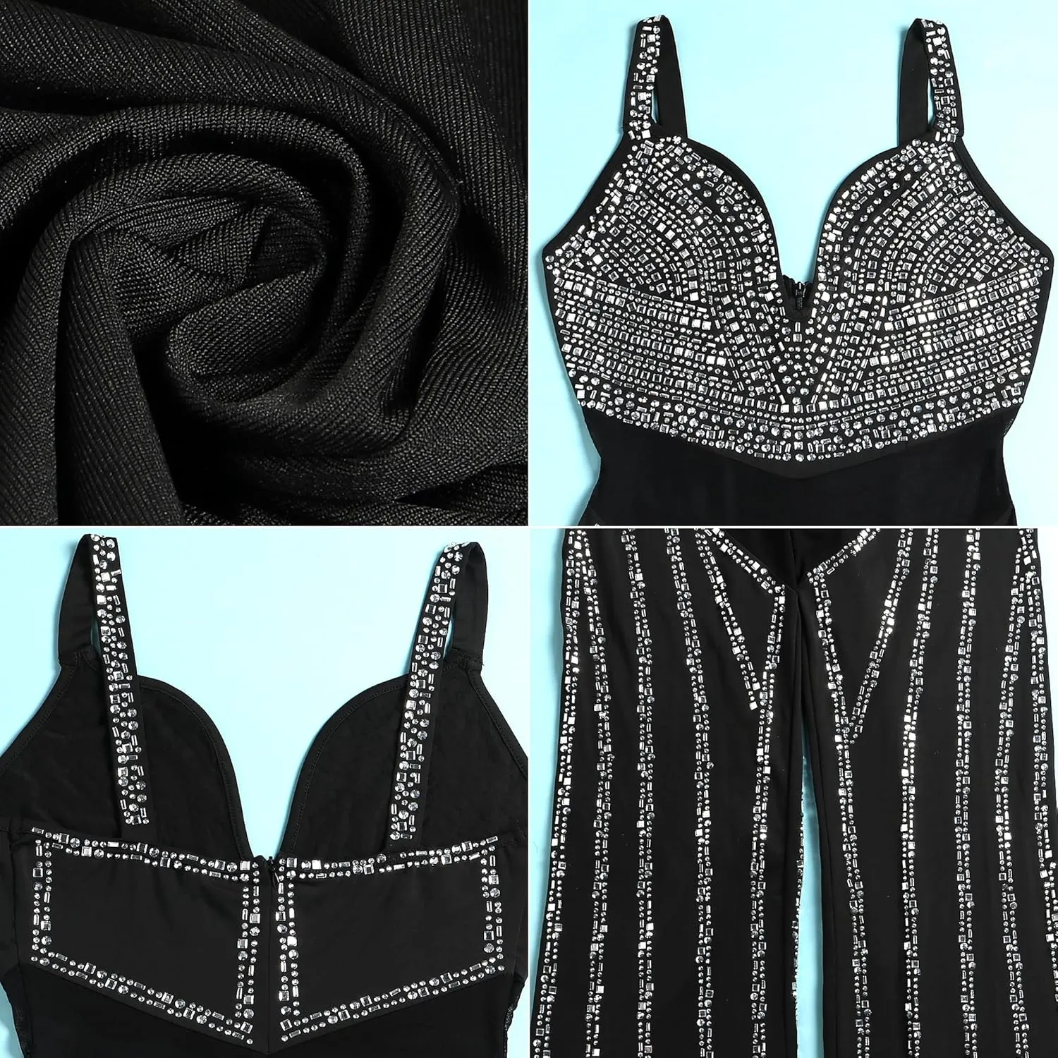 Nagfar Women Rhinestone Sexy Jumpsuit Hot Drilling Romper Birthday Party Evening Club Night Outfits