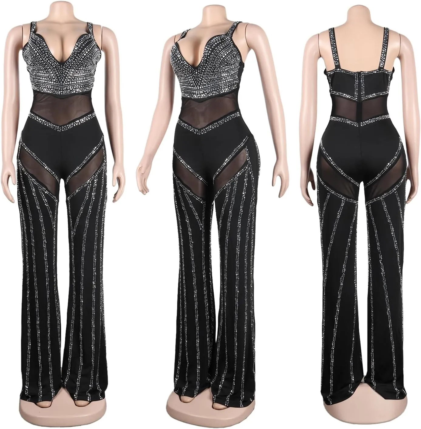 Nagfar Women Rhinestone Sexy Jumpsuit Hot Drilling Romper Birthday Party Evening Club Night Outfits