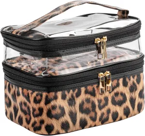 Newave Makeup Bag for Travel Accessories Double Layer Cosmetic Make Up Bags Toiletry Organizer Case for Travelling Women