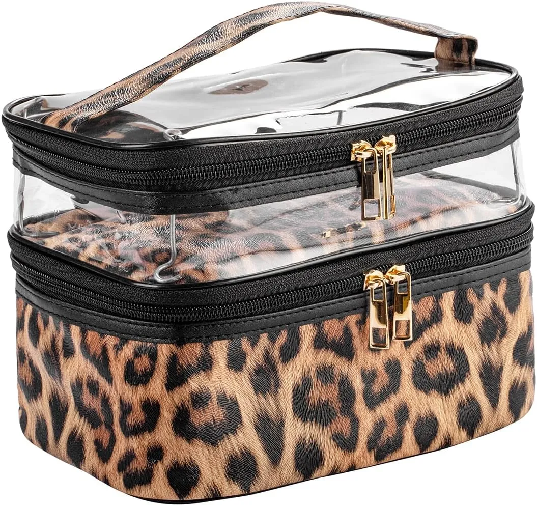 Newave Makeup Bag for Travel Accessories Double Layer Cosmetic Make Up Bags Toiletry Organizer Case for Travelling Women