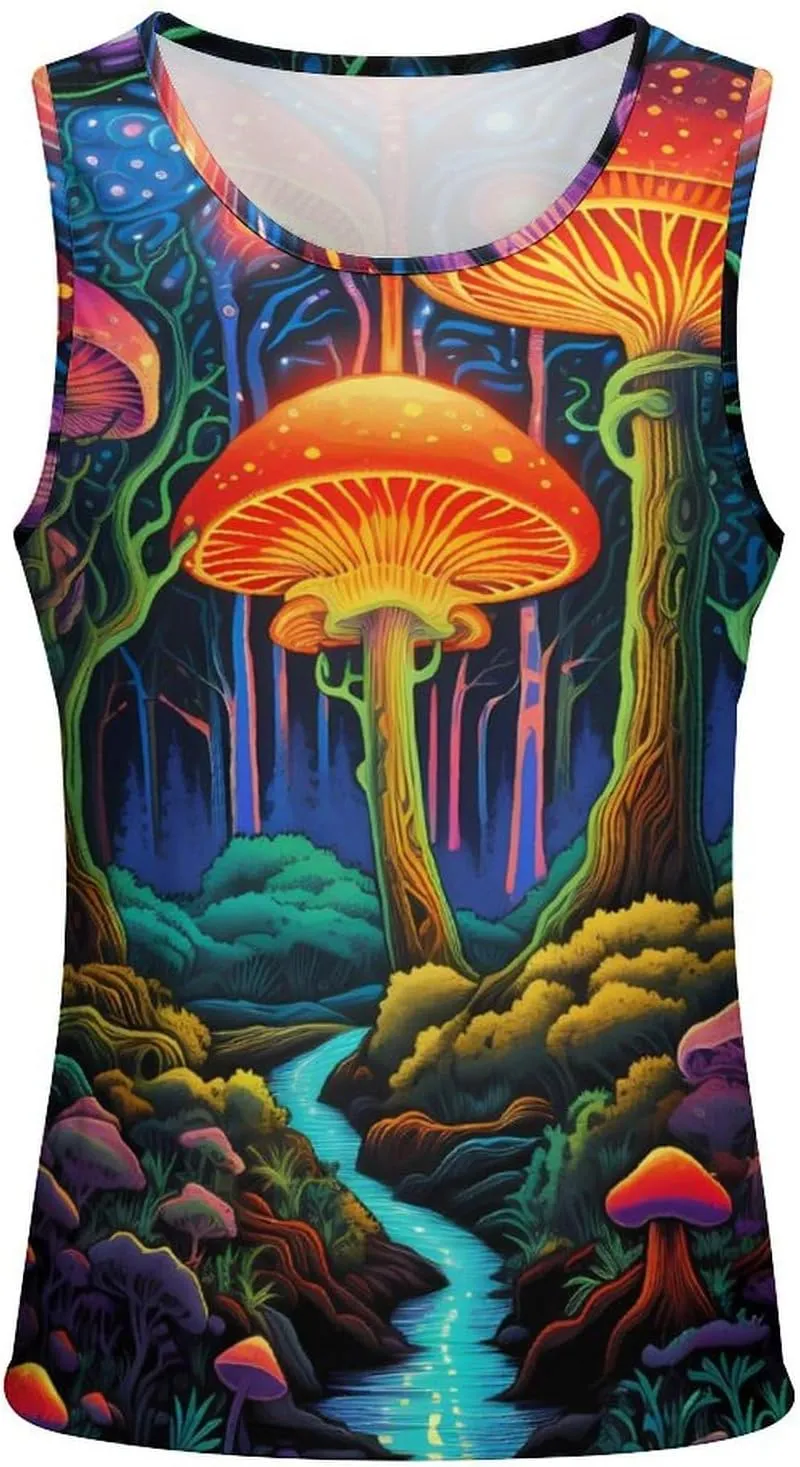 Night Glow Fantasy Forests Mens Tank Top Undershirt Sleeveless Gym Vest Workout T-Shirts