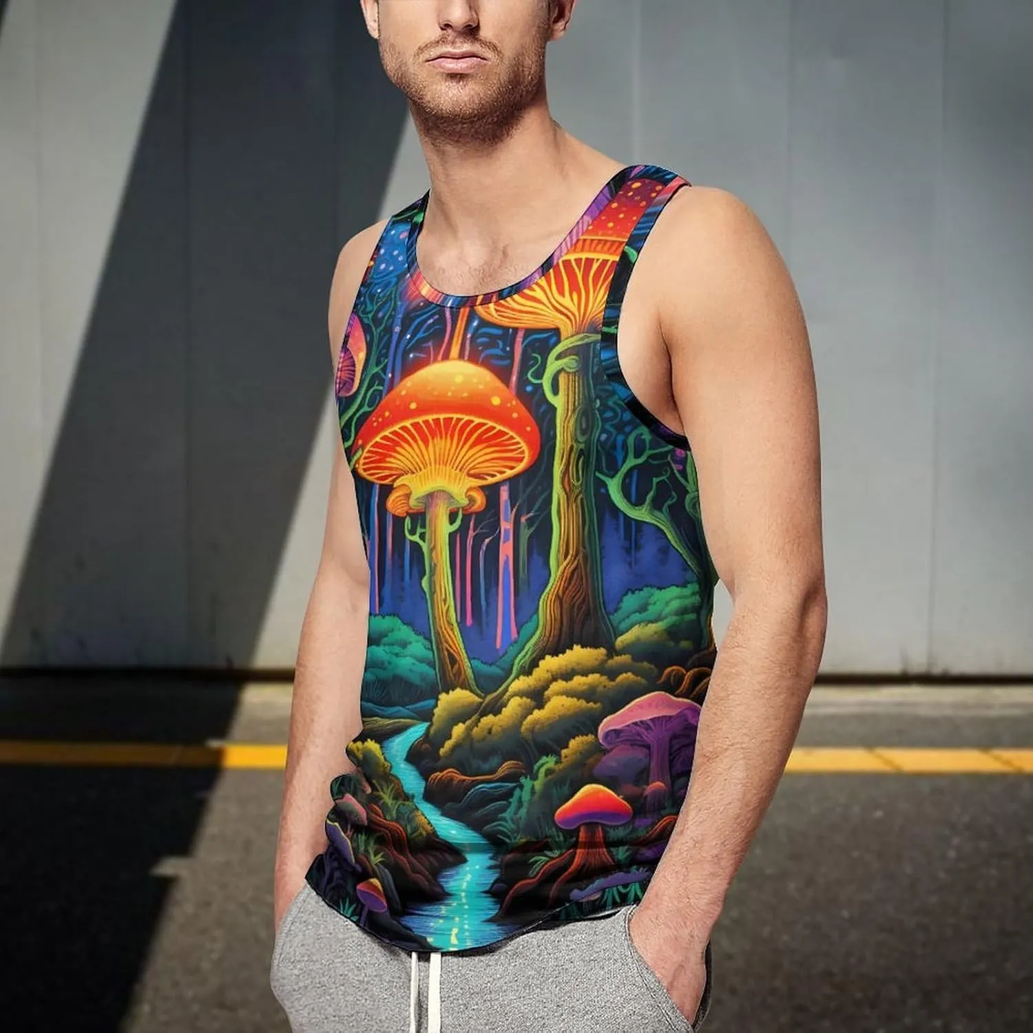 Night Glow Fantasy Forests Mens Tank Top Undershirt Sleeveless Gym Vest Workout T-Shirts