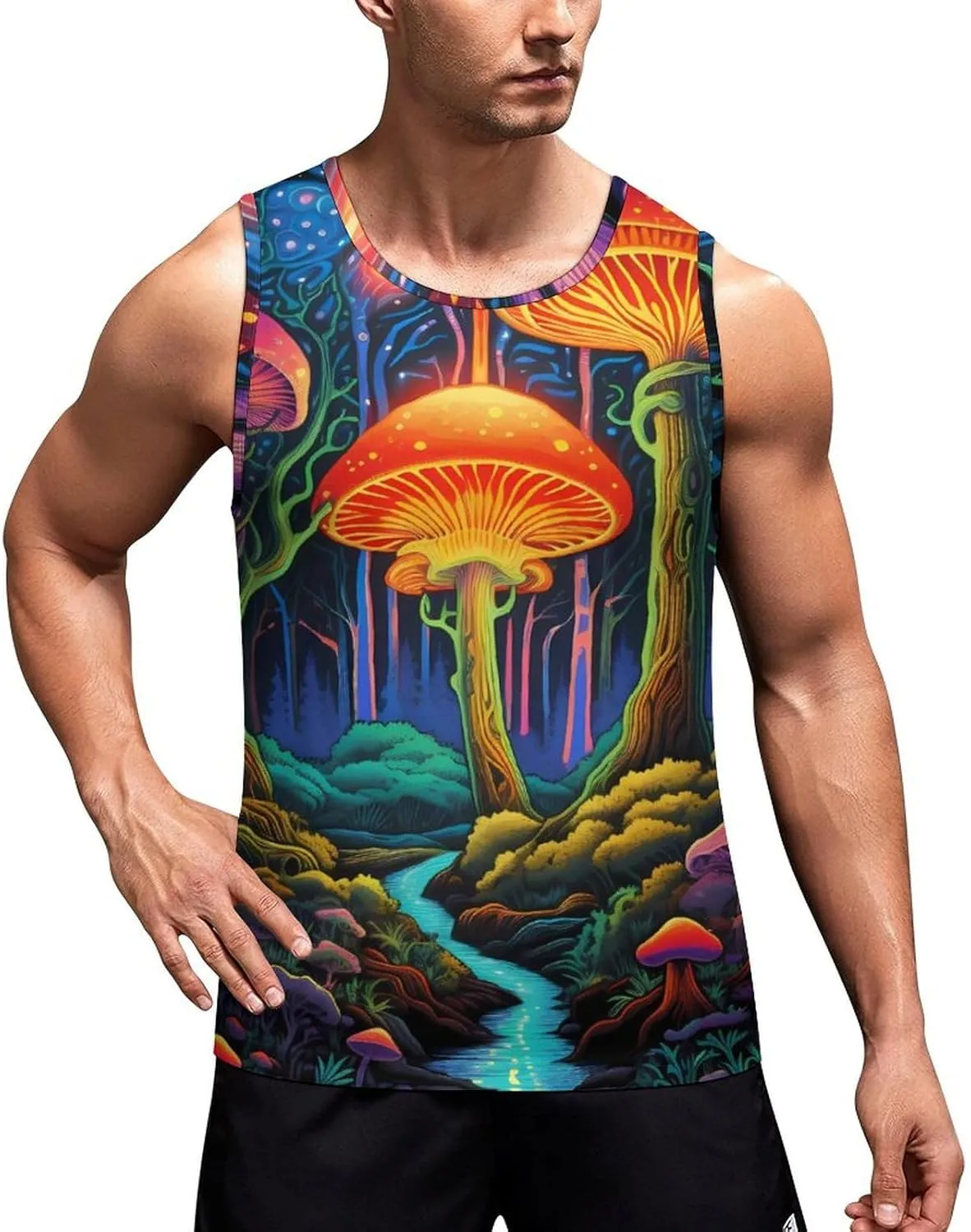 Night Glow Fantasy Forests Mens Tank Top Undershirt Sleeveless Gym Vest Workout T-Shirts