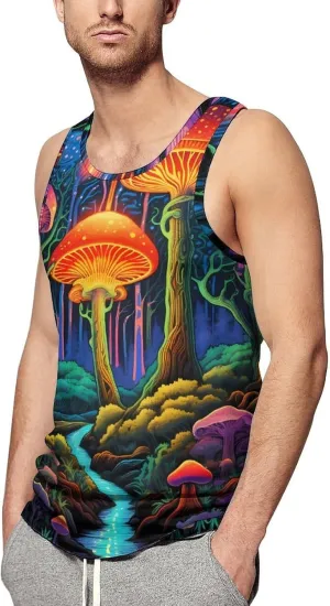 Night Glow Fantasy Forests Mens Tank Top Undershirt Sleeveless Gym Vest Workout T-Shirts
