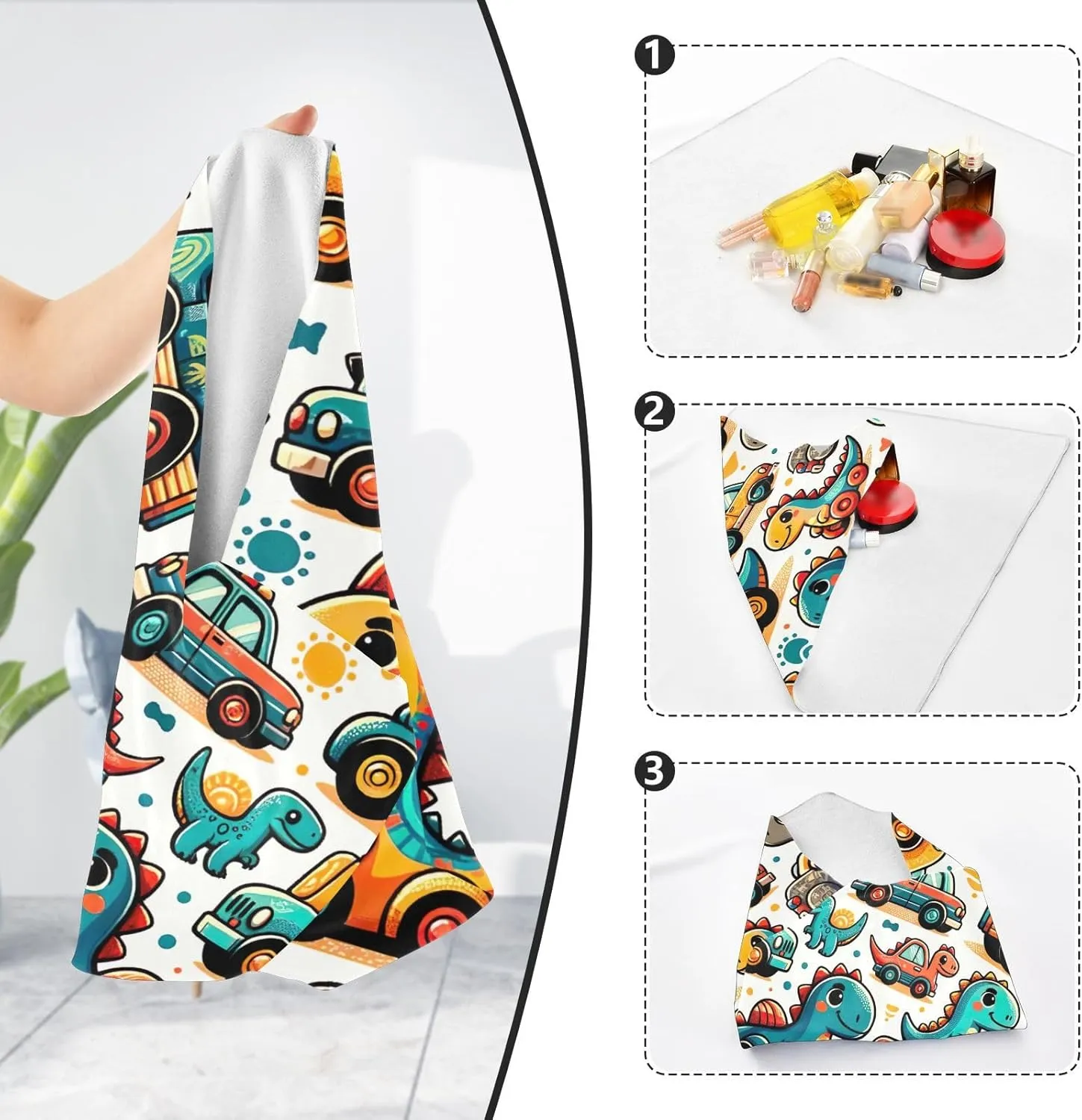 ODAWA Protective Camera Wrap Cute Dino Cars Self Adhesive Cloth 17.7"x17.7" Lightweight Foldable Wrapper for Camera Accessories