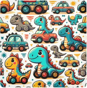 ODAWA Protective Camera Wrap Cute Dino Cars Self Adhesive Cloth 17.7"x17.7" Lightweight Foldable Wrapper for Camera Accessories