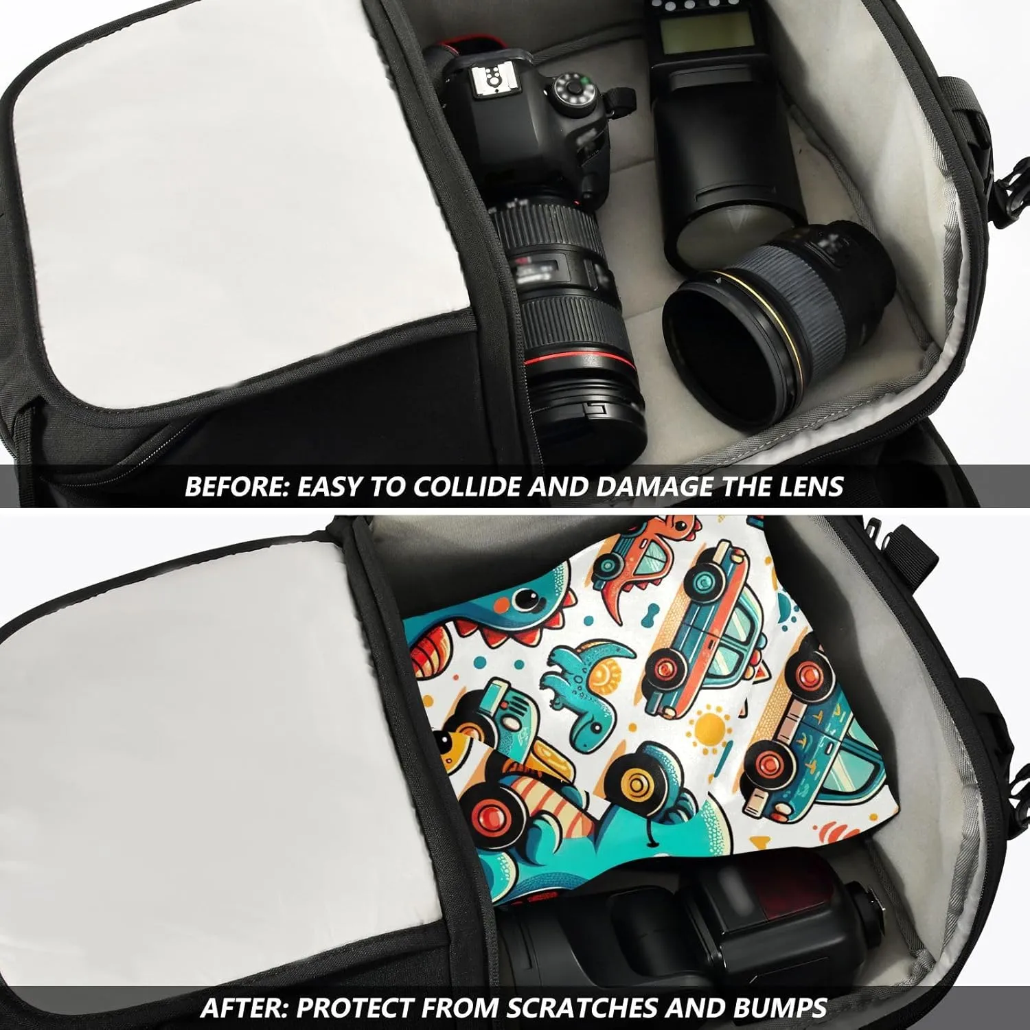 ODAWA Protective Camera Wrap Cute Dino Cars Self Adhesive Cloth 17.7"x17.7" Lightweight Foldable Wrapper for Camera Accessories