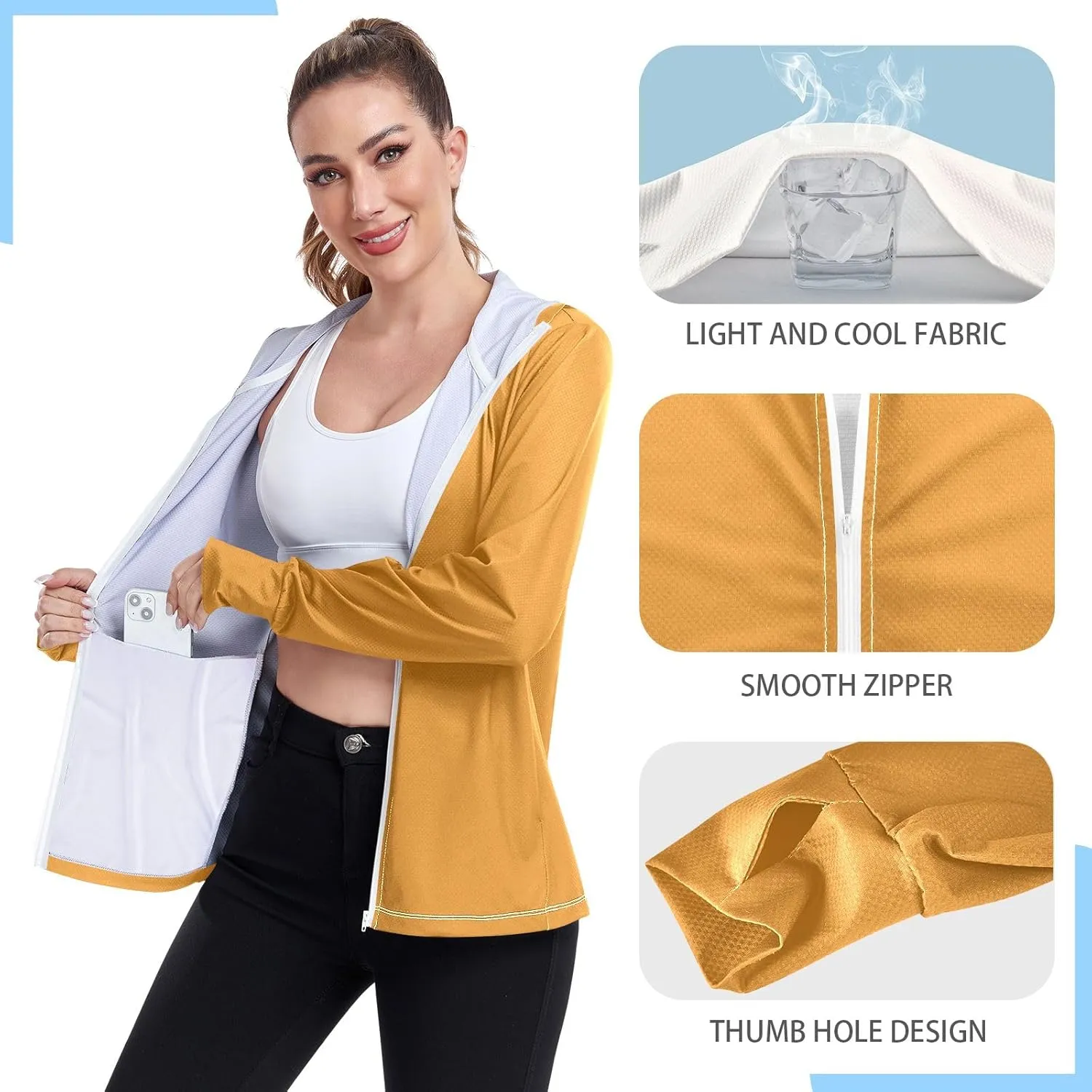 ODAWA Womens Sun Protection Shirts Long Sleeve Sun Shirt Zip Up Hoodie Womens Spf 50 Shirts