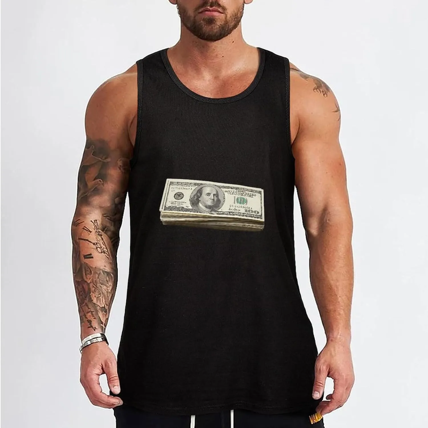 One Hundreddollar Bill U.S. Mens Tank Top Cotton Undershirt Crewneck Sleeveless Shirt for Summer