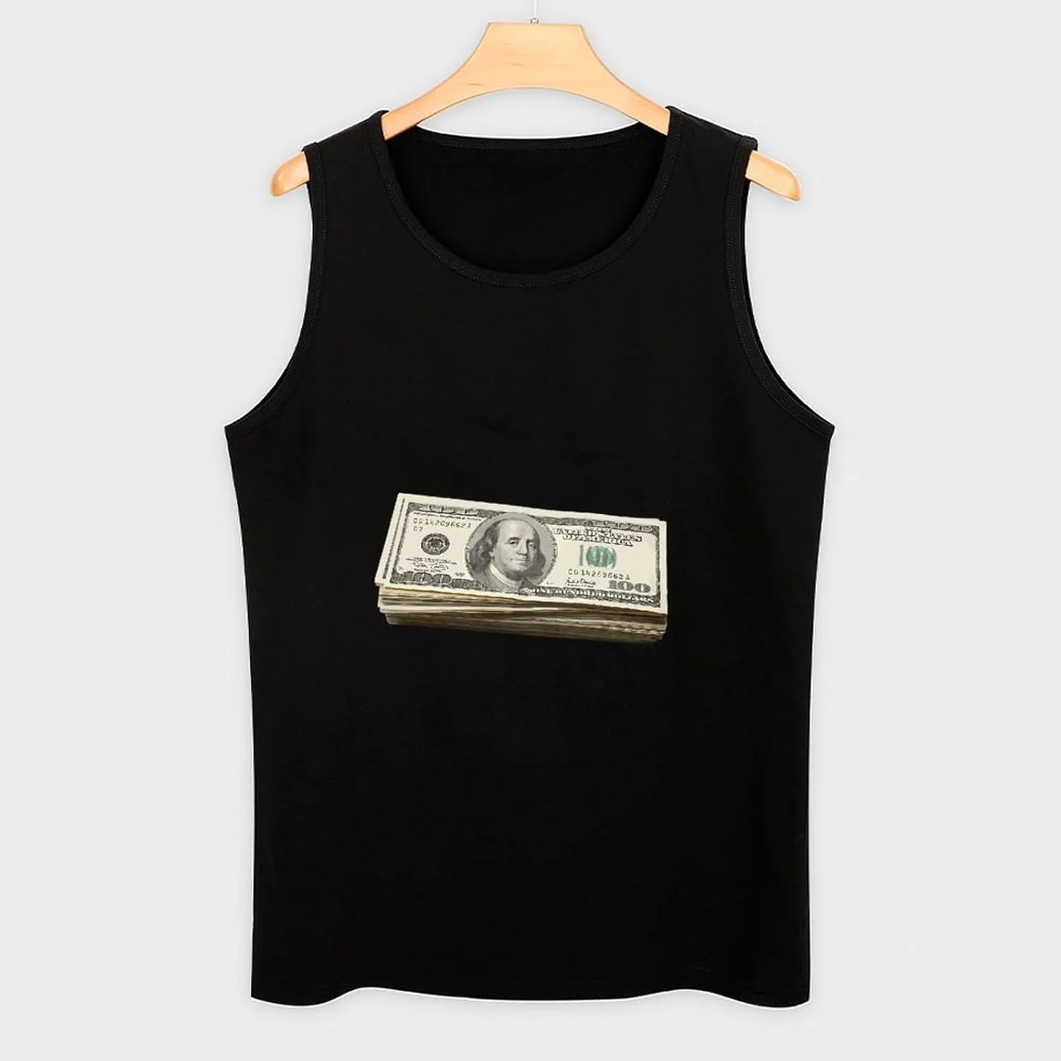 One Hundreddollar Bill U.S. Mens Tank Top Cotton Undershirt Crewneck Sleeveless Shirt for Summer