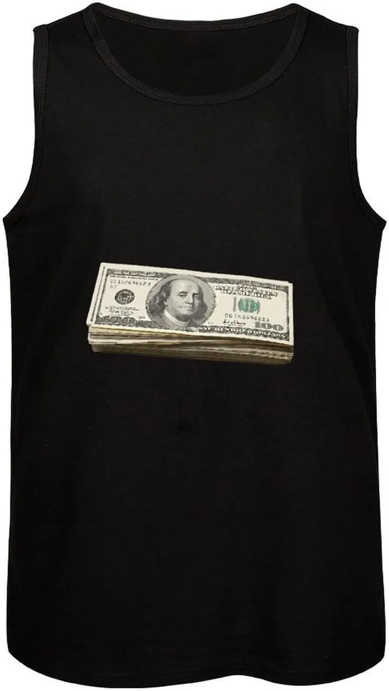One Hundreddollar Bill U.S. Mens Tank Top Cotton Undershirt Crewneck Sleeveless Shirt for Summer