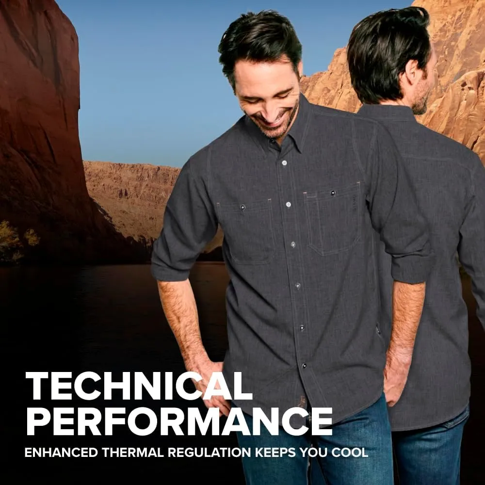 Orvis Tech Chambray Long Sleeve Men's Work Shirts - Lightweight Quick-Drying UPF 40 Chambray Fabric Casual Men's Shirts
