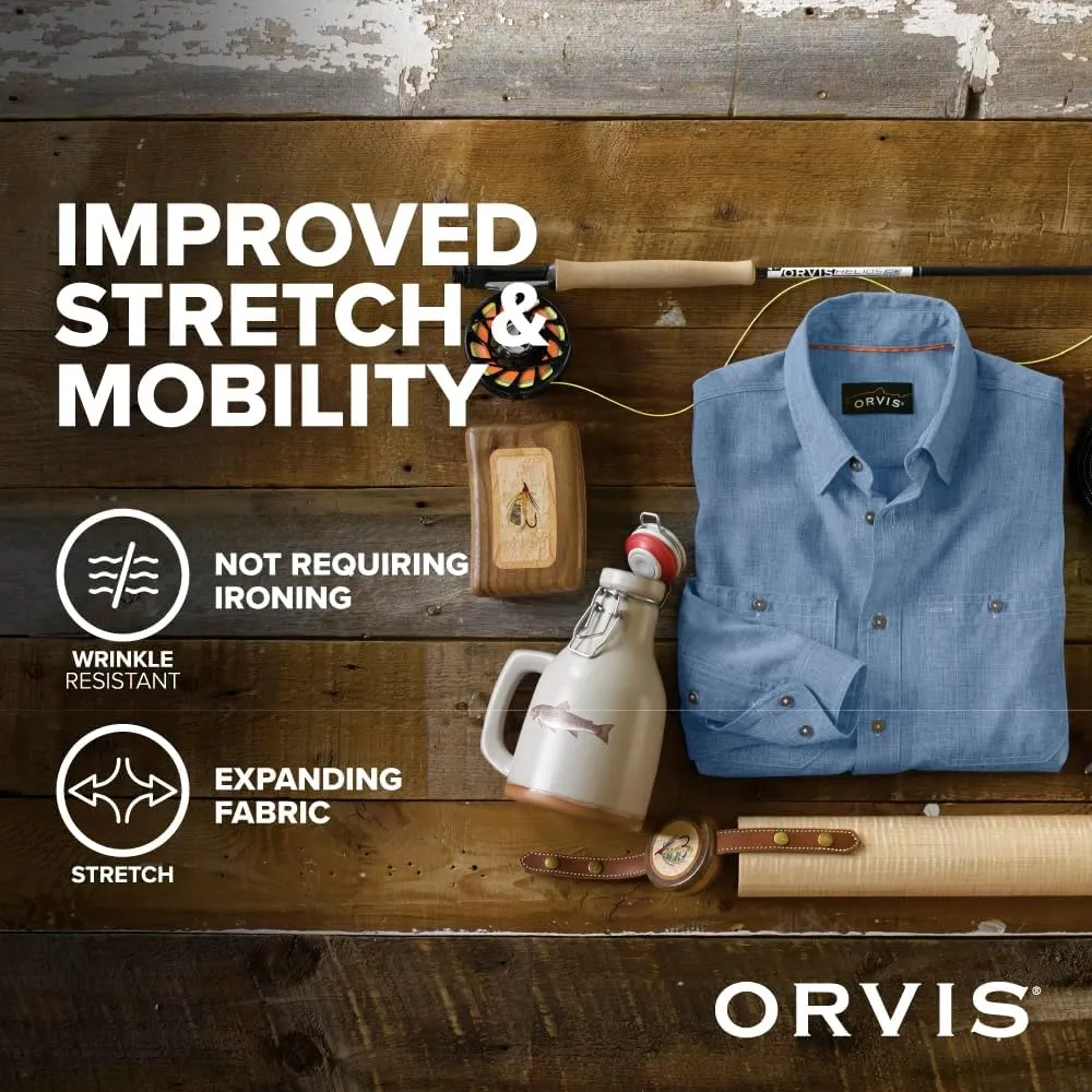 Orvis Tech Chambray Long Sleeve Men's Work Shirts - Lightweight Quick-Drying UPF 40 Chambray Fabric Casual Men's Shirts
