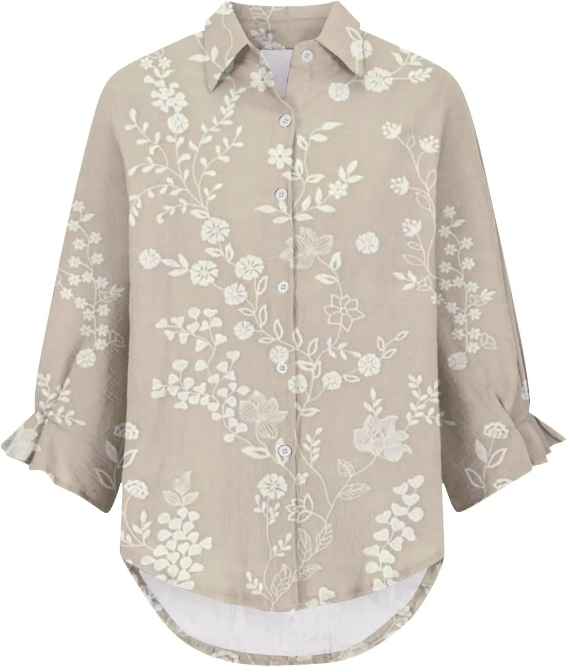 Otime Womens Tops Retro Art Flower Printed Shirt Art Printed Casual Imitation V-Neck 3/4 Length Sleeve Womens Tops
