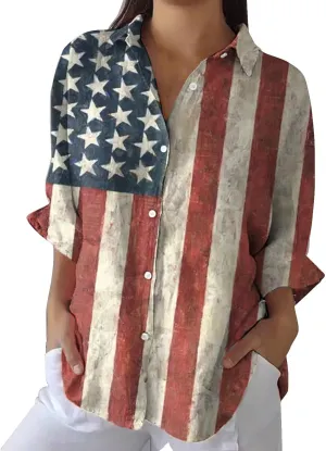 Otime Womens Tops Retro Art Flower Printed Shirt Art Printed Casual Imitation V-Neck 3/4 Length Sleeve Womens Tops
