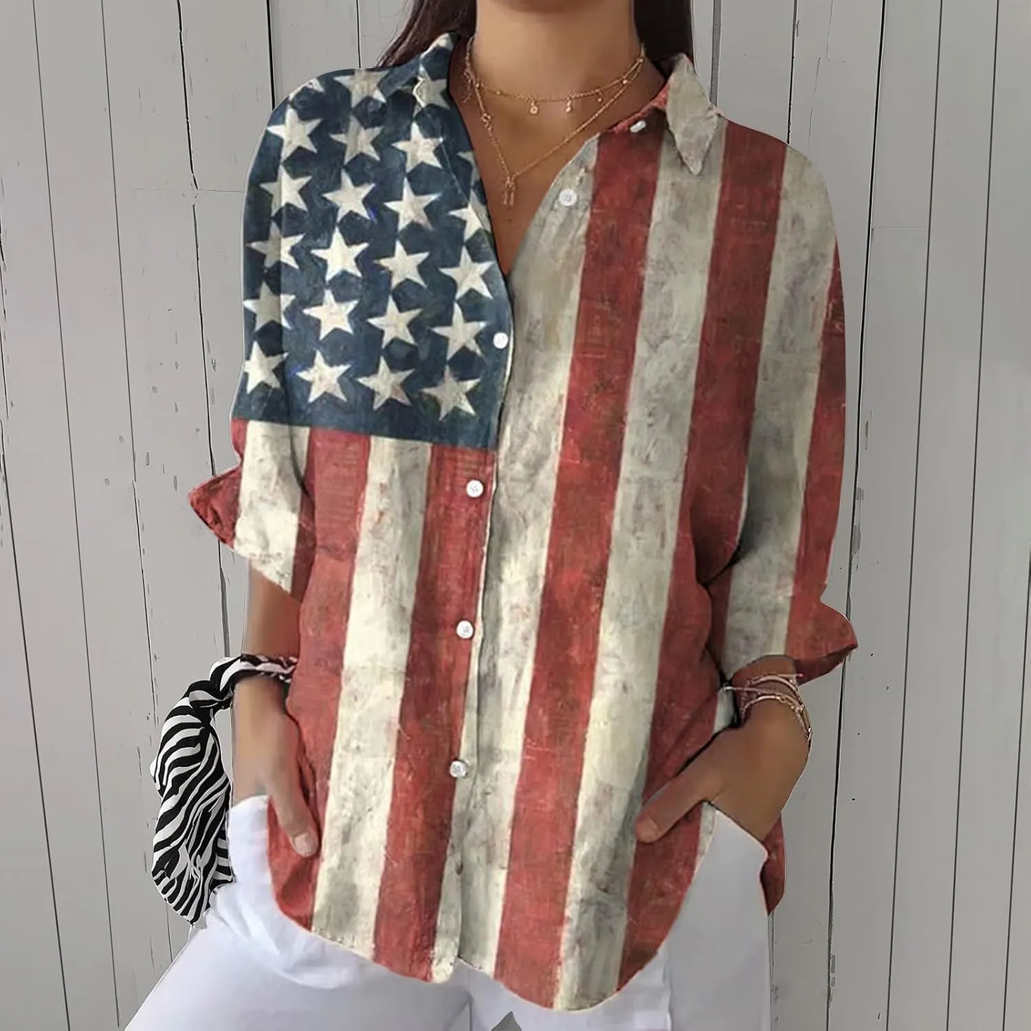 Otime Womens Tops Retro Art Flower Printed Shirt Art Printed Casual Imitation V-Neck 3/4 Length Sleeve Womens Tops