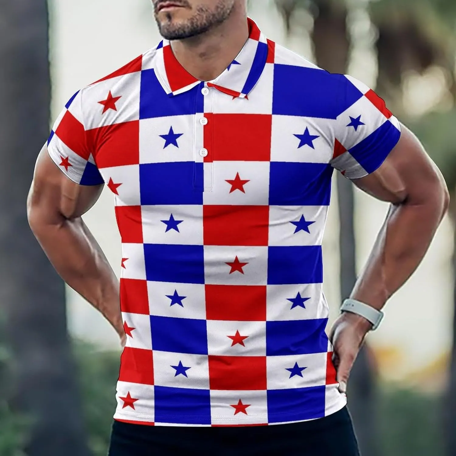 Panama Flag Stitching Mens Polo Shirts Quick Dry Short Sleeve T-shirts Slim Tennis Collared Tees Tops