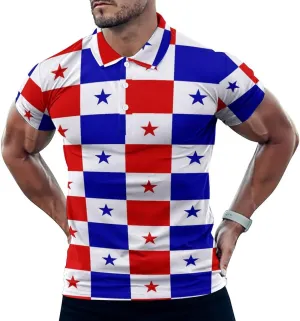 Panama Flag Stitching Mens Polo Shirts Quick Dry Short Sleeve T-shirts Slim Tennis Collared Tees Tops
