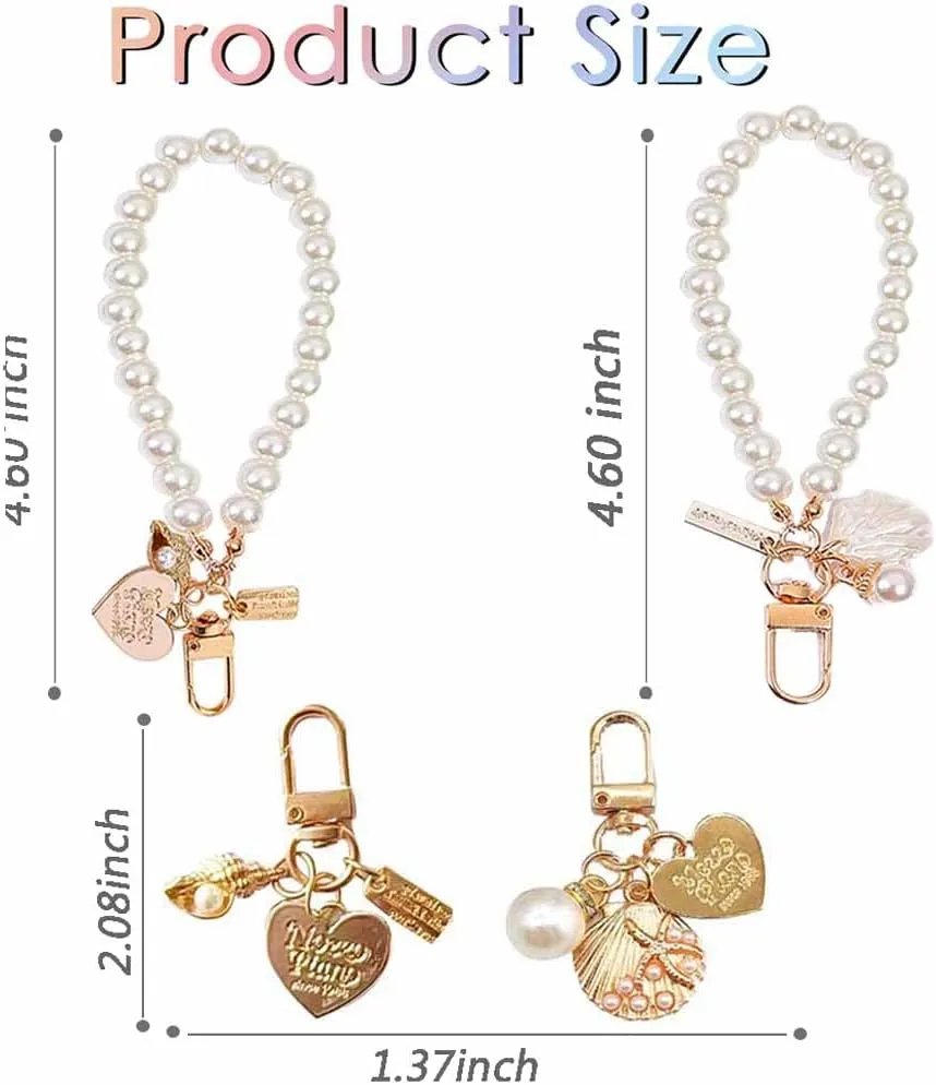 Pearl Car Keychain Handbag Backpack Key Pendant Accessories Gold Keychain Cute Beaded Key Chain Wristlet for Car Keys