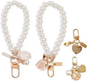 Pearl Car Keychain Handbag Backpack Key Pendant Accessories Gold Keychain Cute Beaded Key Chain Wristlet for Car Keys