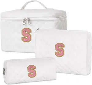 Personalized Makeup Bag Set,Initial Cosmetic Bag for Women,Cute Make Up Bags,Toiletry Organizer Travel Accessories-S