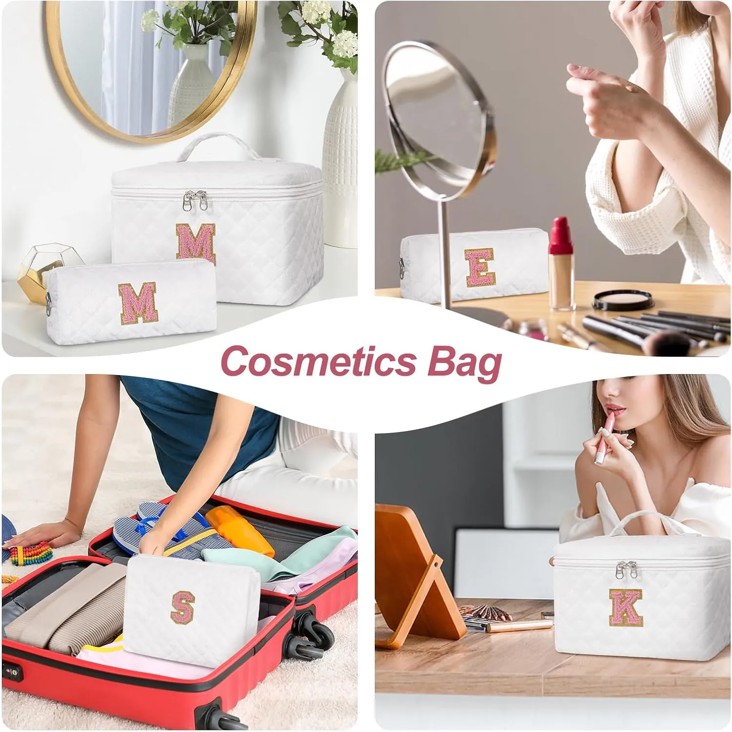 Personalized Makeup Bag Set,Initial Cosmetic Bag for Women,Cute Make Up Bags,Toiletry Organizer Travel Accessories-S