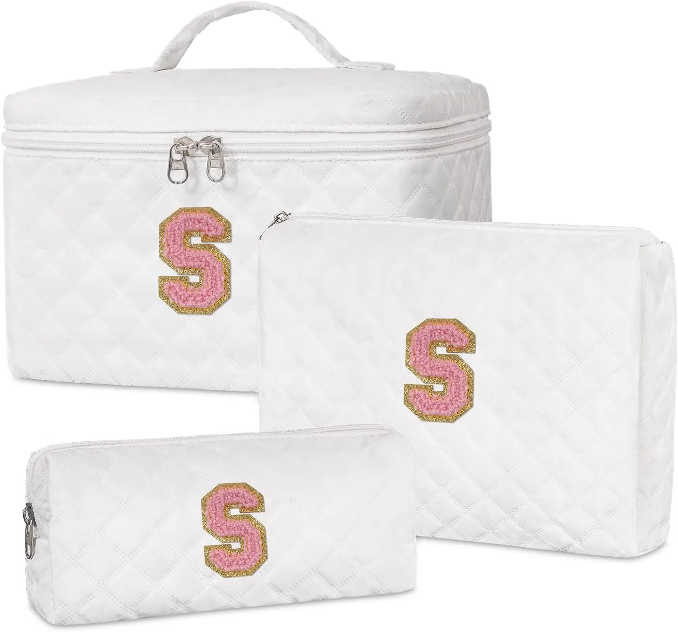Personalized Makeup Bag Set,Initial Cosmetic Bag for Women,Cute Make Up Bags,Toiletry Organizer Travel Accessories-S