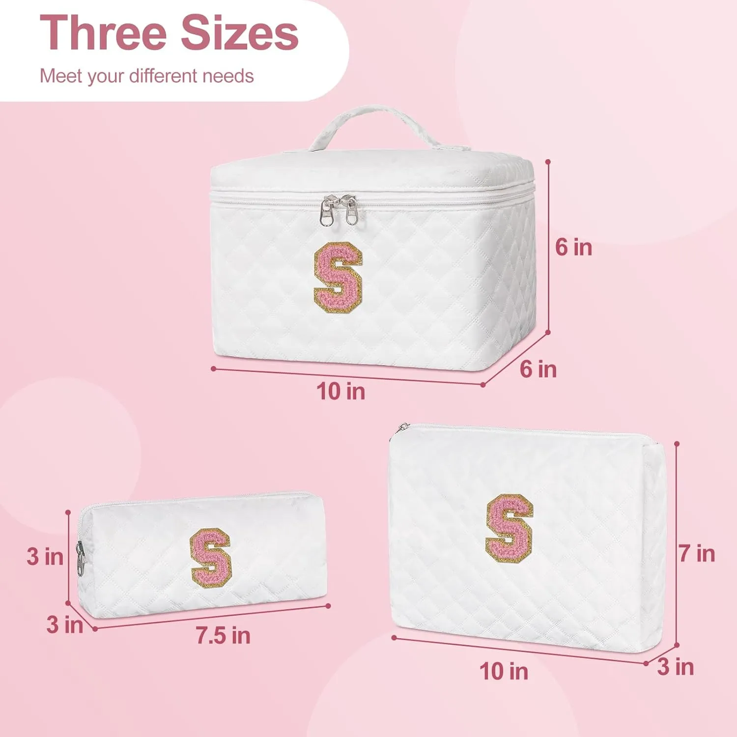 Personalized Makeup Bag Set,Initial Cosmetic Bag for Women,Cute Make Up Bags,Toiletry Organizer Travel Accessories-S