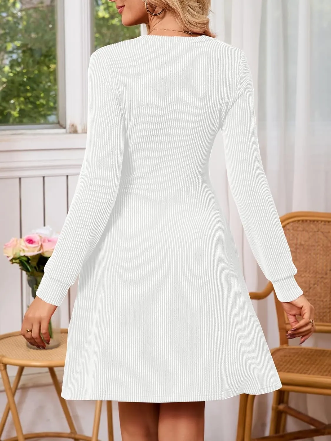 PerZeal Women's 2025 Casual Long Sleeve Dress Ribbed Knit Short Dress Sexy V Neck Mini Dresses