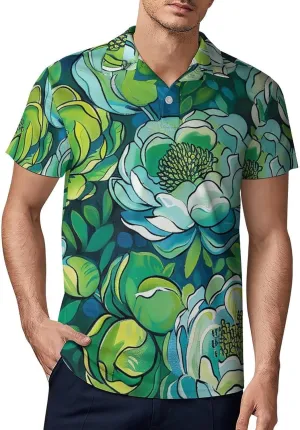 Pink-Art Pattern Men's Polo Shirts Short Sleeve Blend Performance Fashion Business Casual Collared Shirts