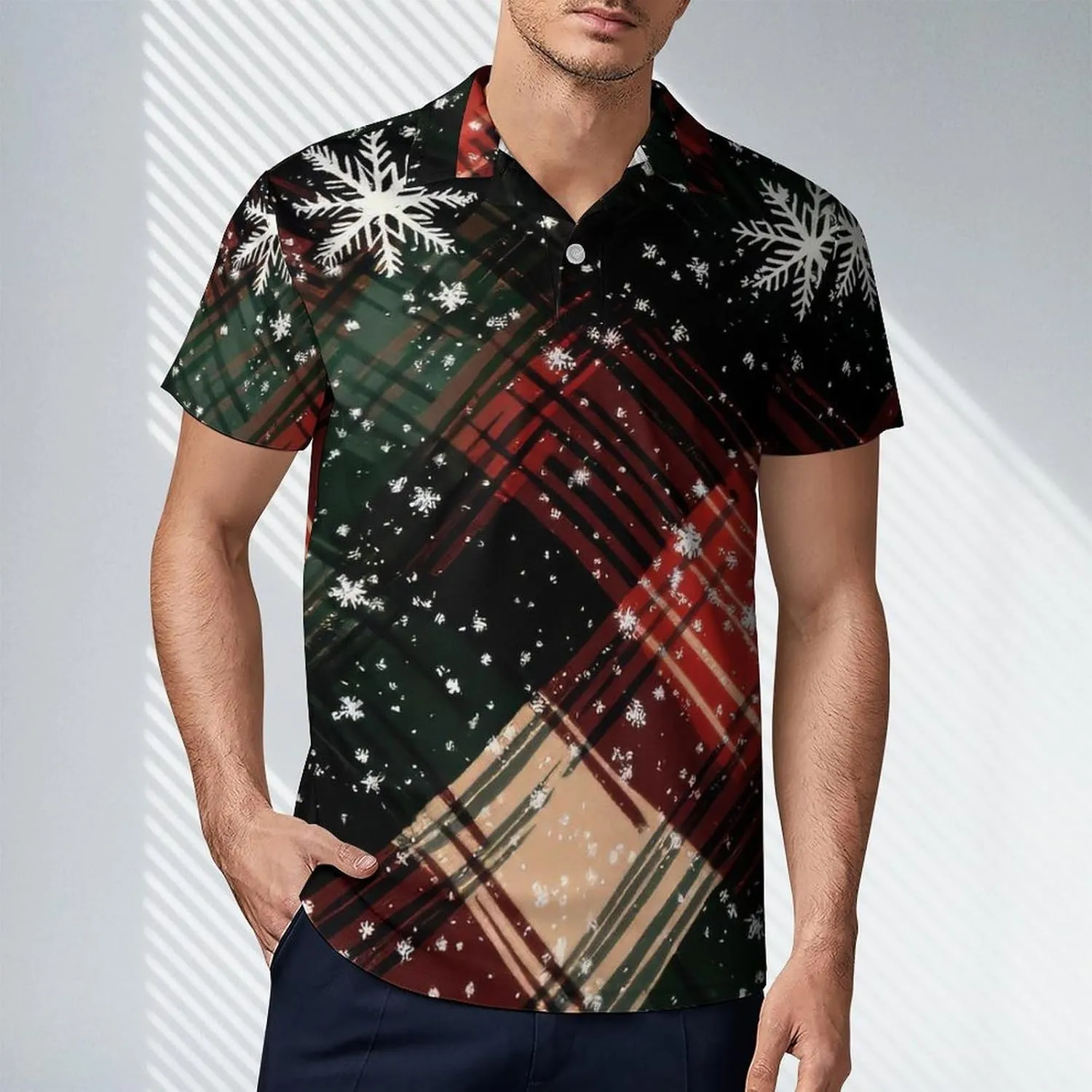 Pink-Art Pattern Men's Polo Shirts Short Sleeve Blend Performance Fashion Business Casual Collared Shirts
