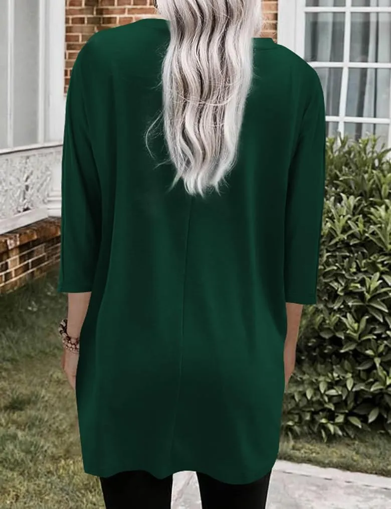 Poetsky Womens 3/4 Sleeve Tunics or Tops to Wear with Leggings Long Shirts Tops with Pockets