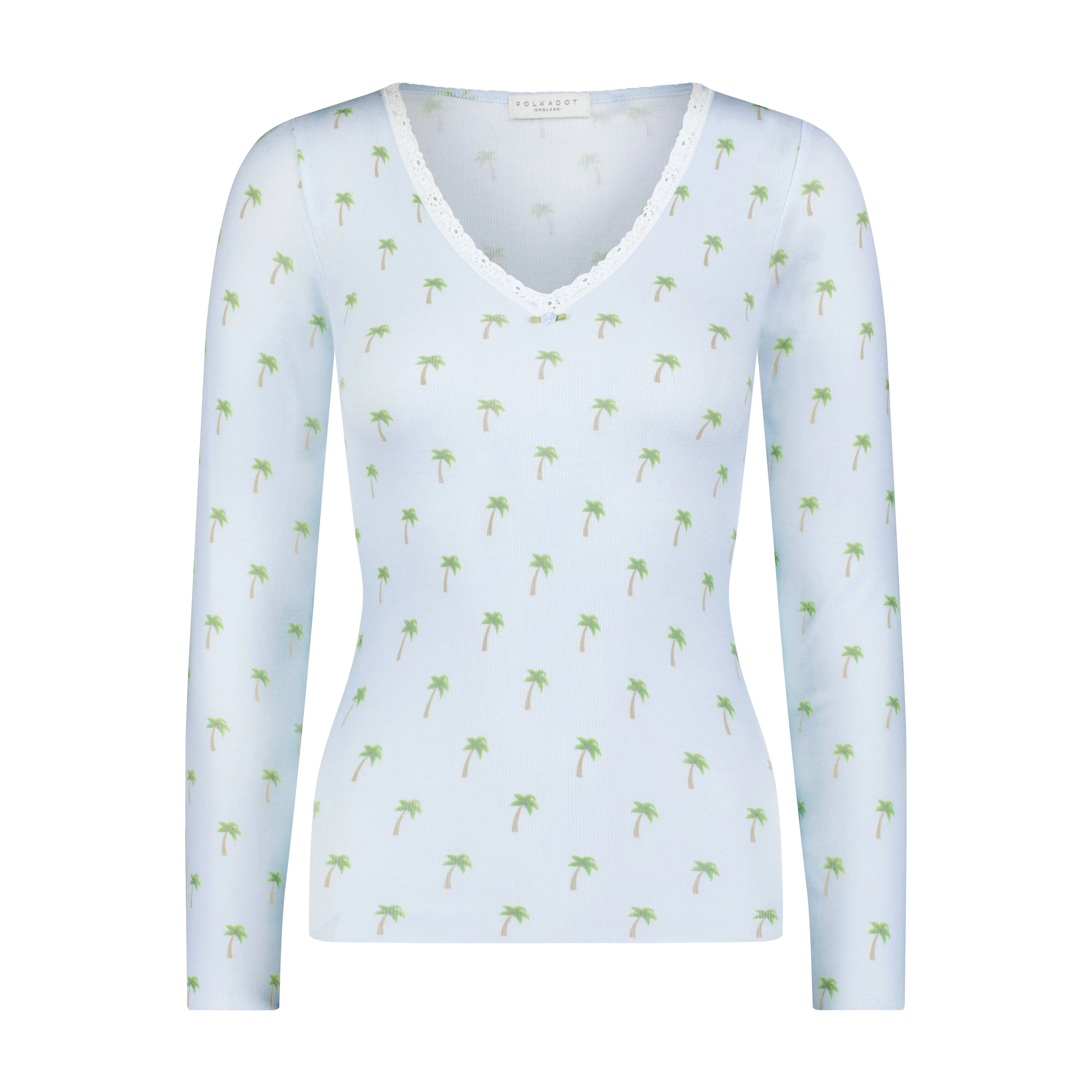 Polkadot PALM SKY Print V NECK LS w Cluny