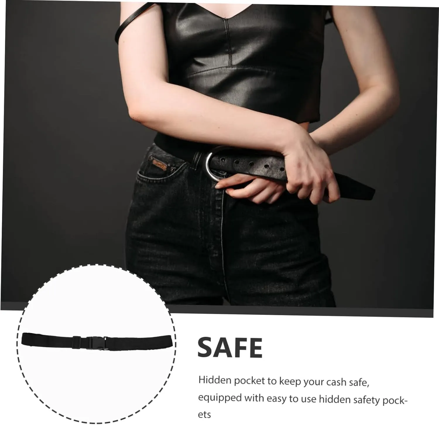 POPETPOP Money Belt for Women Waist Belt Buckle Gym Belt Small Belts Running Women Concealed Elastic Outdoor