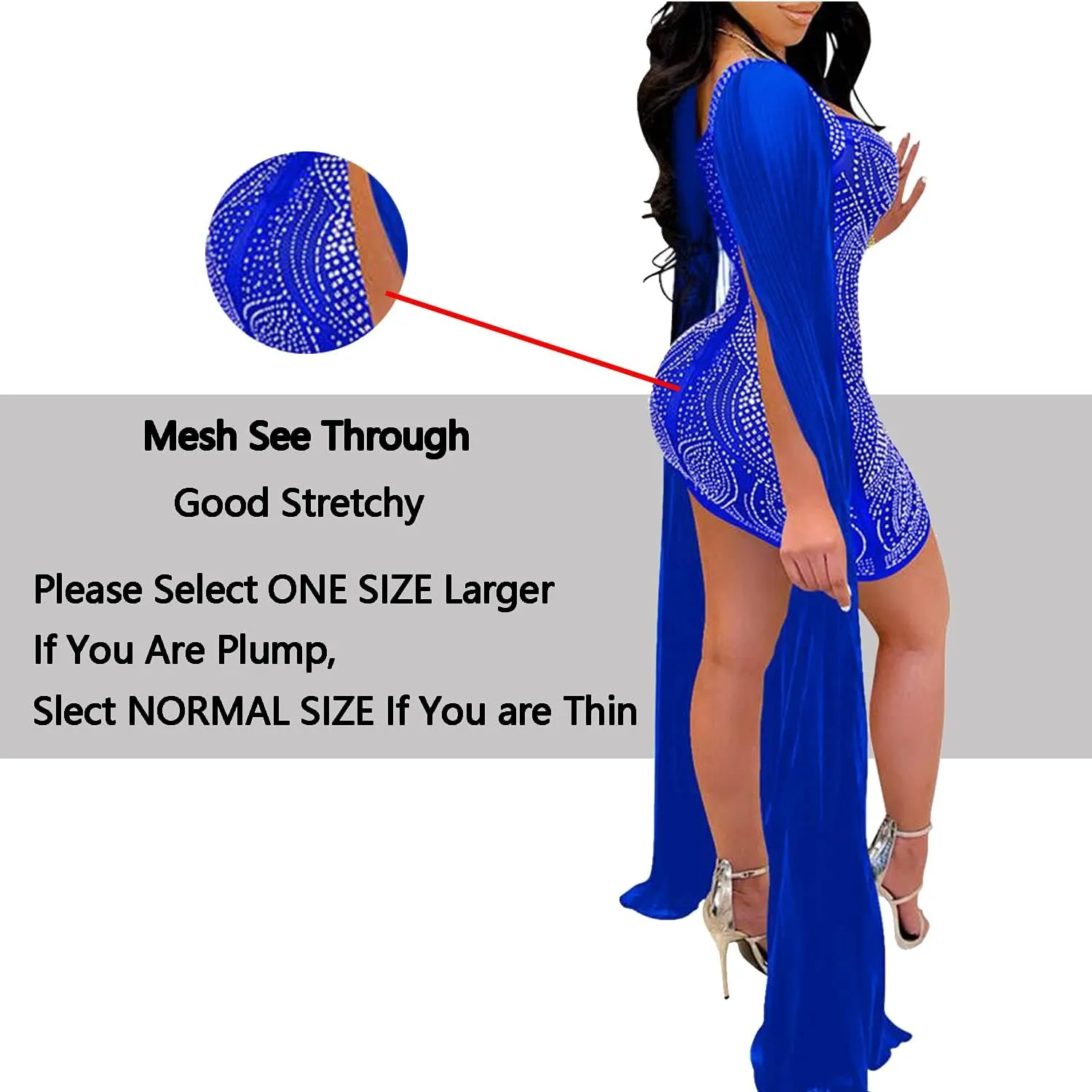 PORRCEY Sexy Elegant Rhinestone for Women Mesh See Through Bodycon Party Club Night Mini Dress