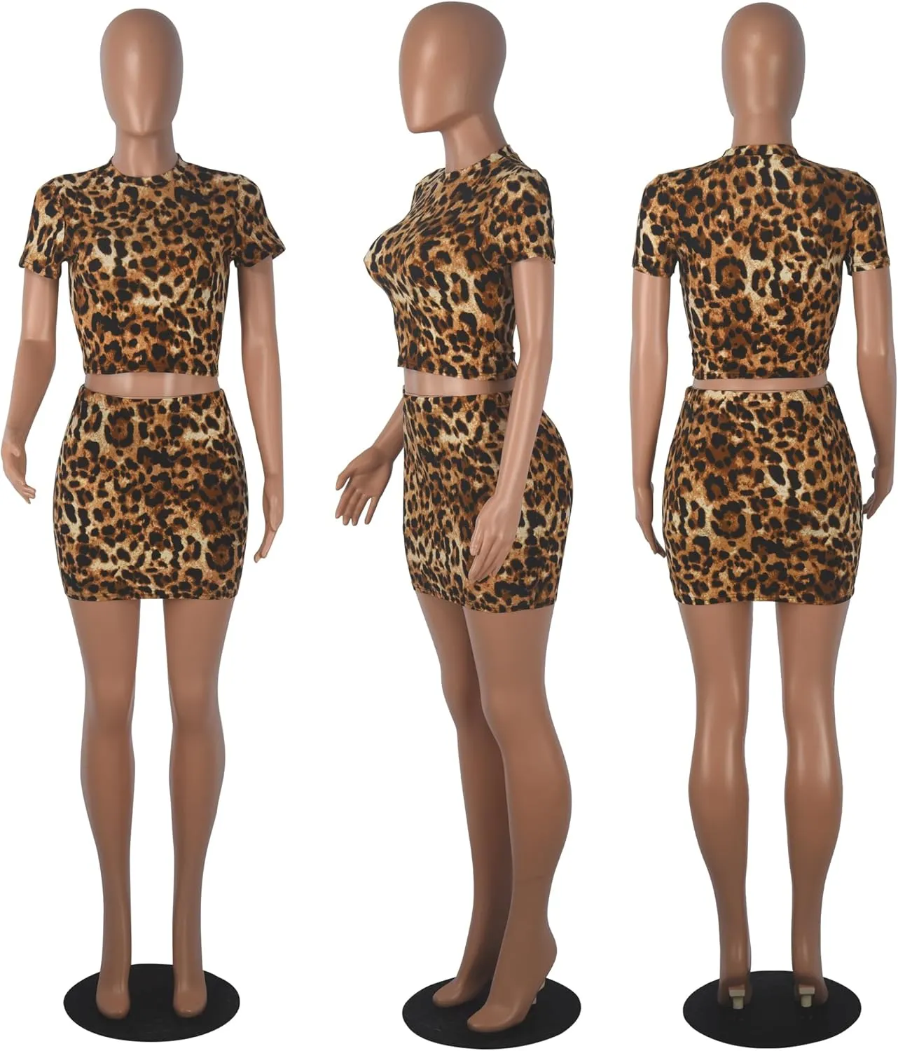 PORRCEY Women Sexy Casual Leopard Print Crop Top Y2K Clubwear Party Club Night 2 Piece Mini Dress