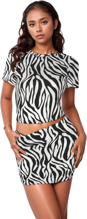 PORRCEY Women Sexy Casual Leopard Print Crop Top Y2K Clubwear Party Club Night 2 Piece Mini Dress