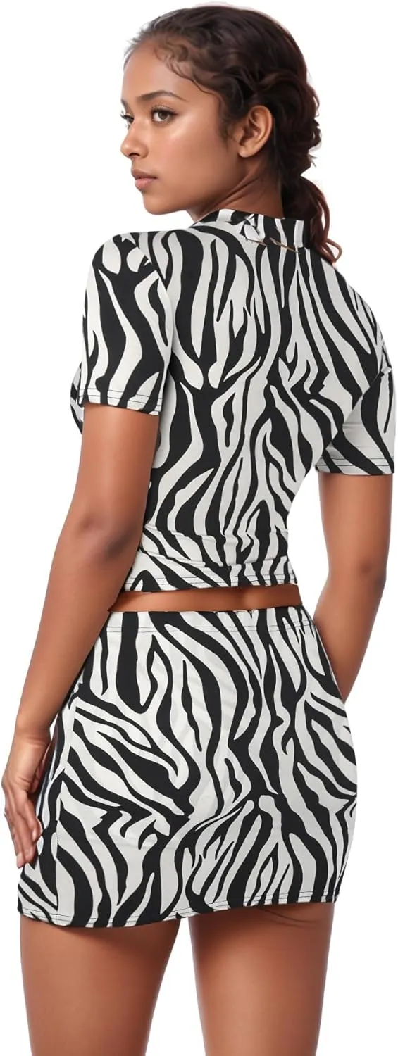PORRCEY Women Sexy Casual Leopard Print Crop Top Y2K Clubwear Party Club Night 2 Piece Mini Dress