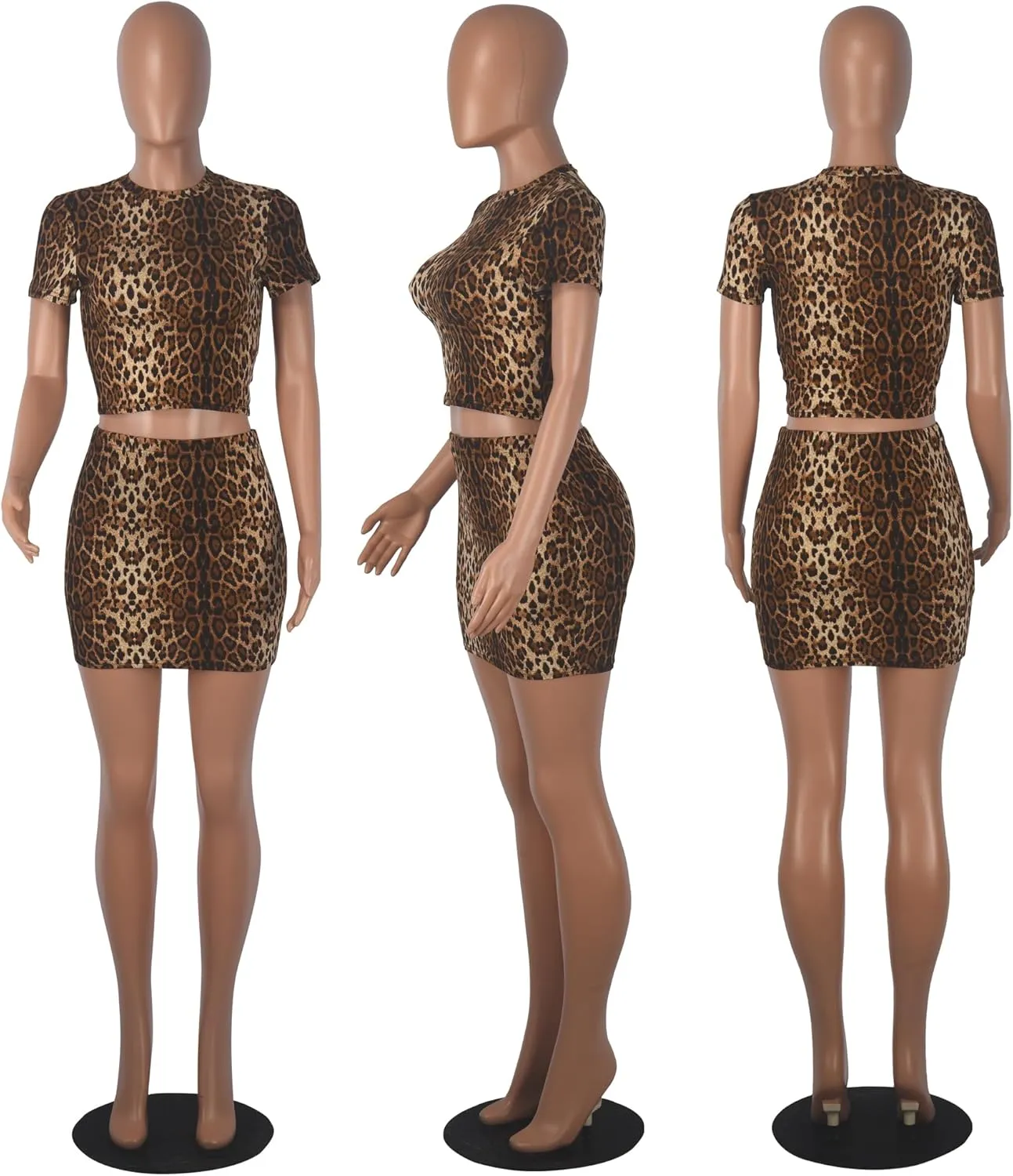 PORRCEY Women Sexy Casual Leopard Print Crop Top Y2K Clubwear Party Club Night 2 Piece Mini Dress