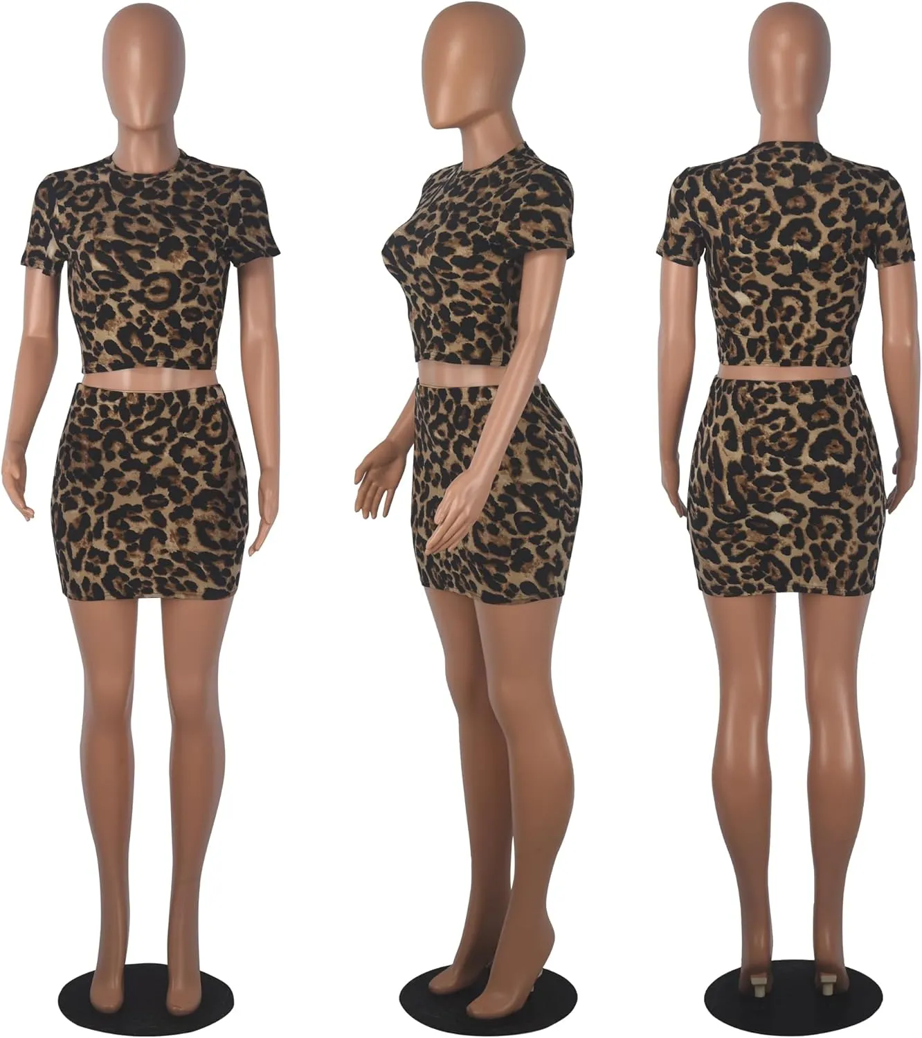 PORRCEY Women Sexy Casual Leopard Print Crop Top Y2K Clubwear Party Club Night 2 Piece Mini Dress